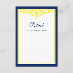 Carte D'accompagnement Détails sur le Mariage bleu et jaune de la marine