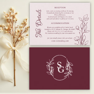 Carte D'accompagnement Détails sur le Mariage Boho Ruby