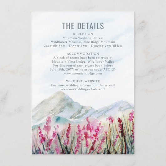 Carte D'accompagnement Détails sur le Mariage d'aquarelle Mountain Meadow (Devant)