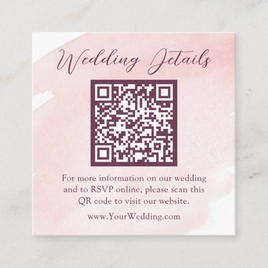 Carte D'accompagnement Détails sur le Mariage d'aquarelle rose vif | Code (Devant)