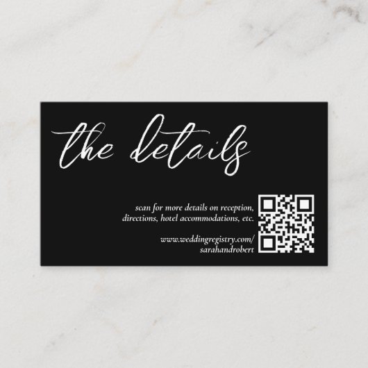 Carte D'accompagnement Détails sur le Mariage de code QR Black Elegant (Devant)