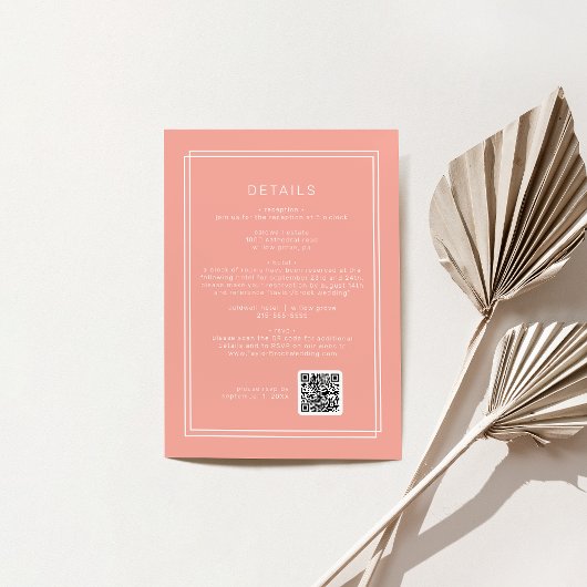 Carte D'accompagnement Détails sur le Mariage de code QR Peach minimal Bu