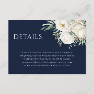 Carte D'accompagnement Détails sur le Mariage de fleurs bleu et blanc de