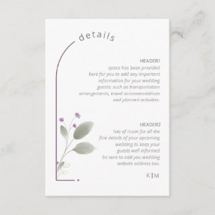 Carte D'accompagnement Détails sur le Mariage de l'arc fleuri doux Lilac 