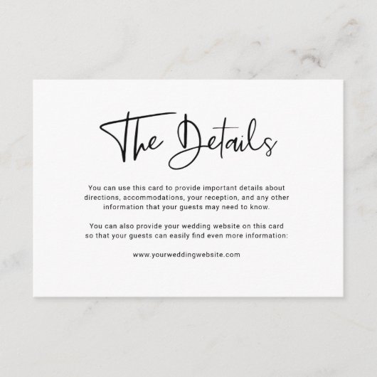 Carte D'accompagnement Détails sur le Mariage de recouvrement noir et bla (Devant)