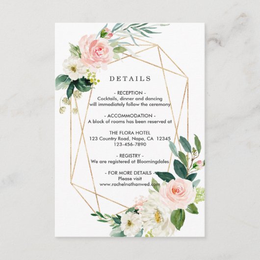 Carte D'accompagnement Détails sur le Mariage de trame or en fleurs blanc (Devant)