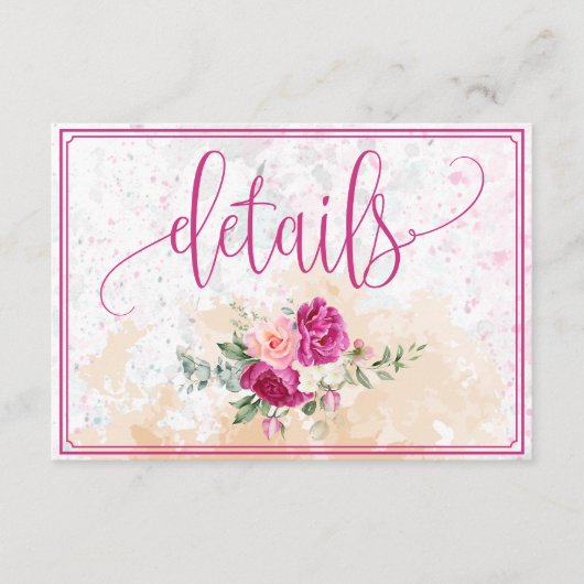 Carte D'accompagnement Détails sur le Mariage d'éclaboussure couleur rose (Devant)