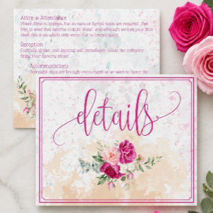 Carte D'accompagnement Détails sur le Mariage d'éclaboussure couleur rose