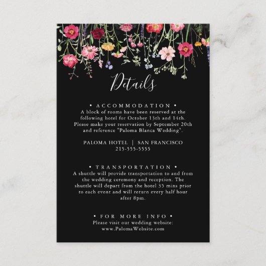 Carte D'accompagnement Détails sur le Mariage du Fleur sauvage multicoule (Devant)