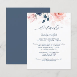Carte D'accompagnement Détails sur le Mariage floral bleu marine et rose 
