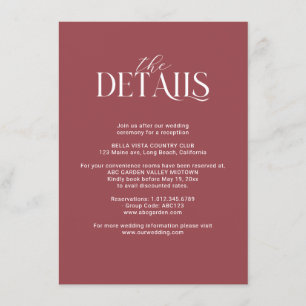 Carte D'accompagnement Détails sur le Mariage floral de Bourgogne et de r