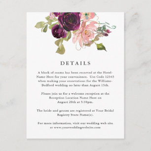 Carte D'accompagnement Détails sur le Mariage floral de Bourgogne et de r