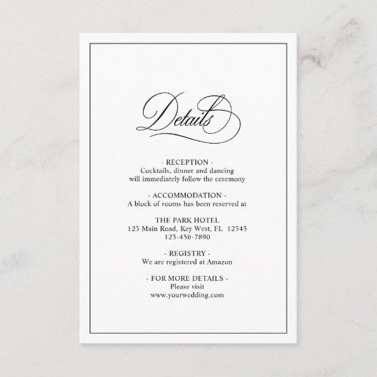 Carte D'accompagnement Détails sur le Mariage noir et blanc classique sim (Devant)
