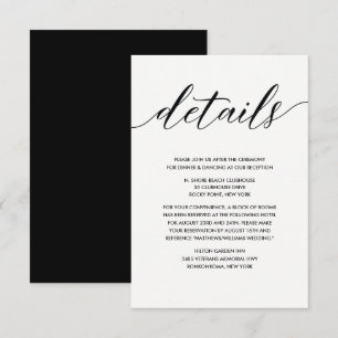 Carte D'accompagnement Détails sur le Mariage noir et blanc simple et élé