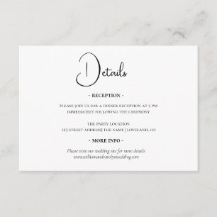 Carte D'accompagnement Détails sur le Mariage noir et blanc simple et élé