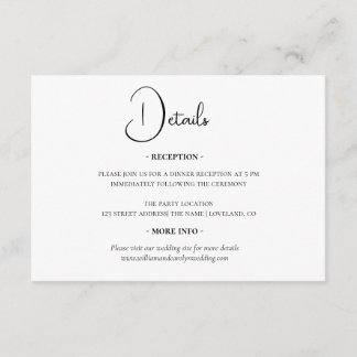 Carte D'accompagnement Détails sur le Mariage noir et blanc simple et élé