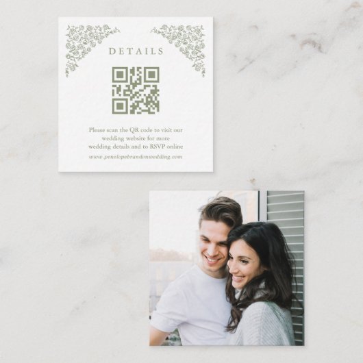 Carte D'accompagnement Détails sur le Mariage photo Sage vert intemporel (Devant / Derrière)
