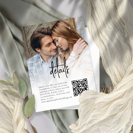 Carte D'accompagnement Détails sur le Mariage QR de la photo de script in