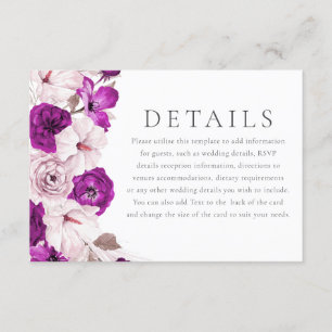 Carte D'accompagnement Détails sur le Mariage Romantique Plum & Blush Wat