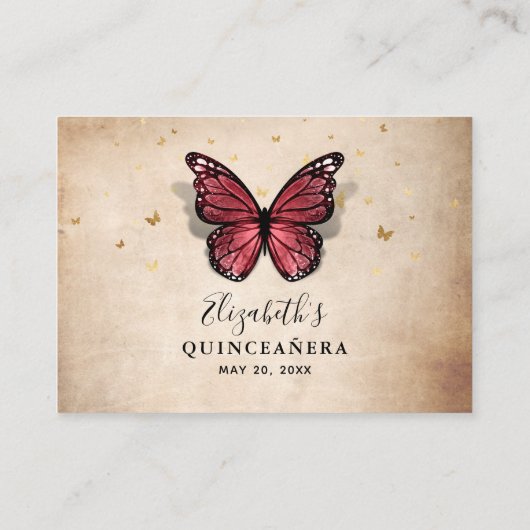 Carte D'accompagnement Détails sur l'élégant papillon Bourgogne et Or (Dos)