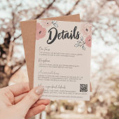 Carte D'accompagnement Détails uniques du Mariage floral rose à main