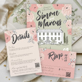 Carte D'accompagnement Détails uniques du Mariage floral rose à main