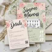 Carte D'accompagnement Détails uniques du Mariage floral rose à main