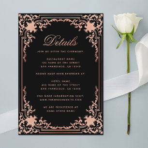 Carte D'accompagnement Détails Vintage noir rose élégant Mariage de scrip