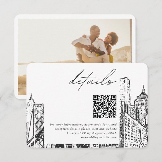 Carte D'accompagnement Detroit Skyline Petits Mariages Détails QR Code RS (Devant / Derrière)