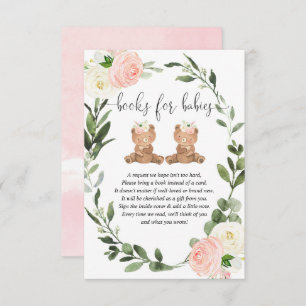Carte D'accompagnement Deux livres nounours rose floral bébé fille