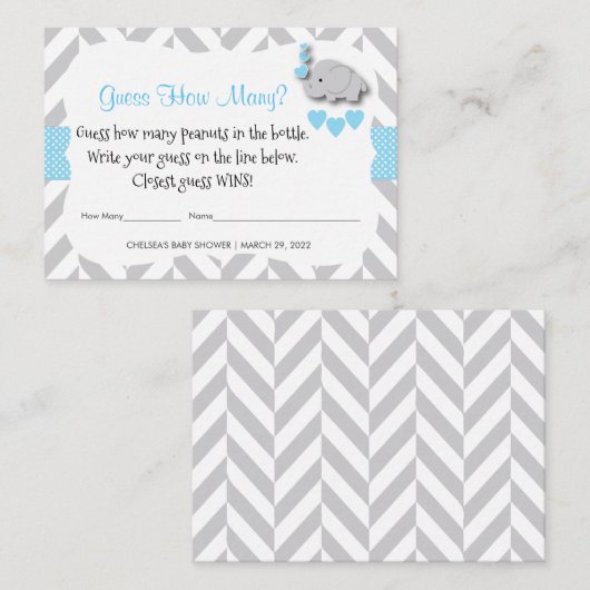 Carte D'accompagnement Devinez combien - Blue Elephant (Devant / Derrière)