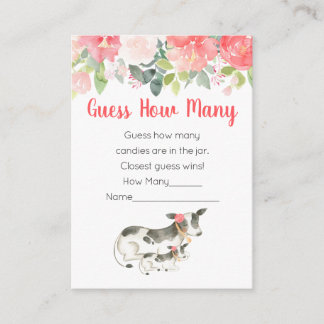 Carte D'accompagnement Devinez combien de Baby shower de vache floral jeu