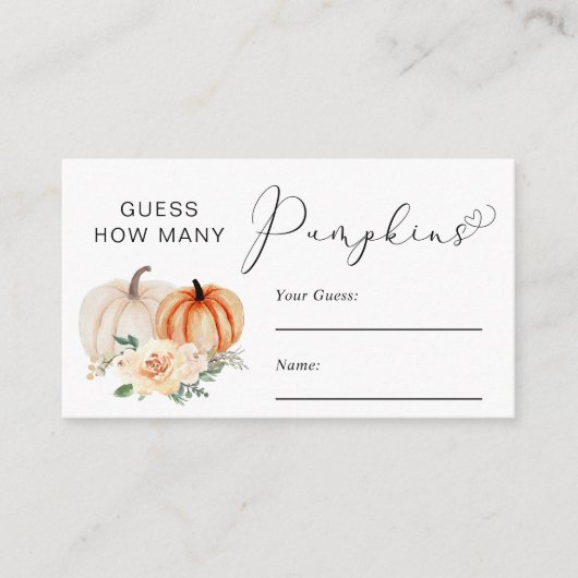 Carte D'accompagnement Devinez combien de Baby showers Citrouille jeu (Devant)
