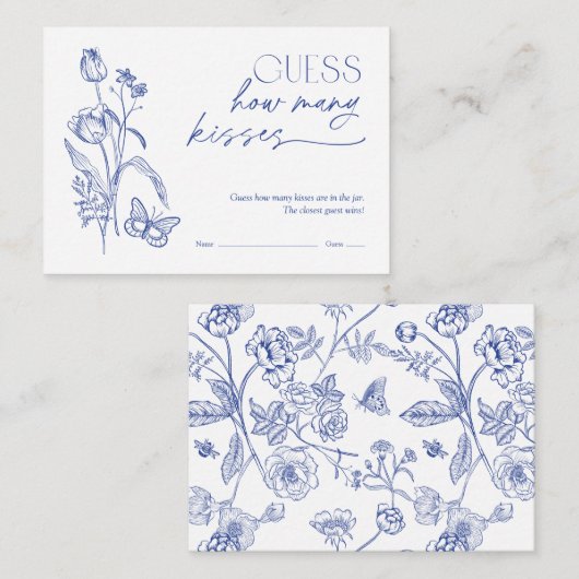 Carte D'accompagnement Devinez combien de baisers Fête des mariées bleue  (Devant / Derrière)