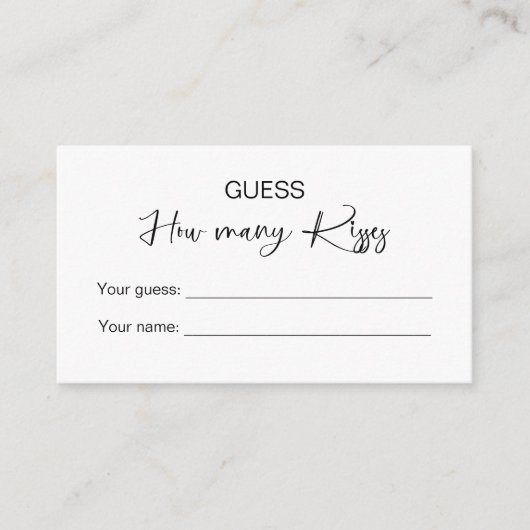 Carte D'accompagnement Devinez combien de baisers jeu nuptial (Devant)
