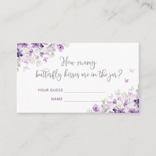Carte D'accompagnement Devinez combien de bisous papillon argent violet (Devant)