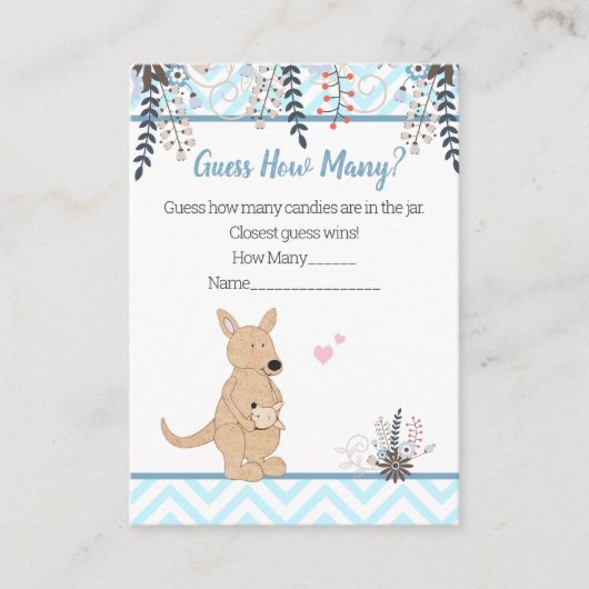Carte D'accompagnement Devinez combien de Blue Kangaroo Baby shower Boho  (Devant)