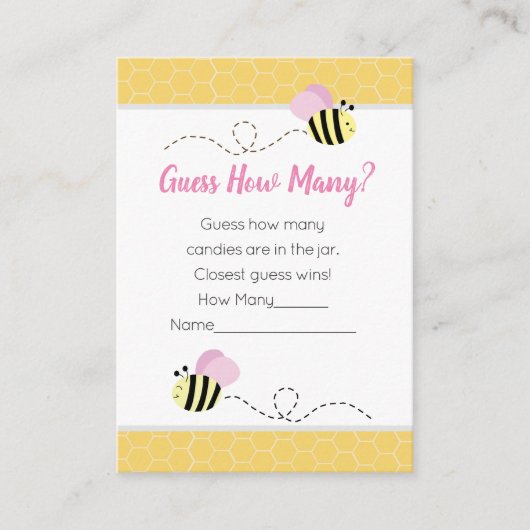 Carte D'accompagnement Devinez combien de rose Bumble Bee Baby shower jeu (Devant)