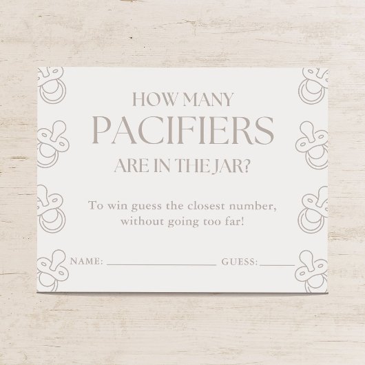 Carte D'accompagnement Devinez combien de tétines Jeu de baby shower mini