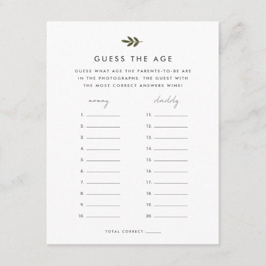 Carte D'accompagnement Devinez le jeu du Baby shower d'âge (Devant)