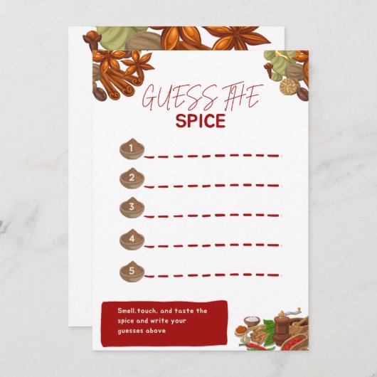 Carte D'accompagnement Devinez le jeu Spice Party (Devant / Derrière)