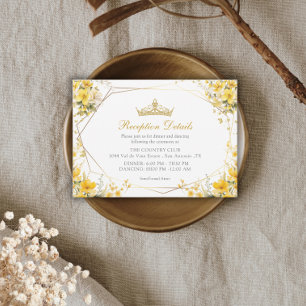 Carte D'accompagnement Diadème Fleurs Papillons Jaune Doré Quinceañera