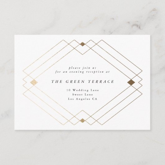 Carte D'accompagnement Diamant Or Blanc Géométrique Mariage Gatsby (Devant)