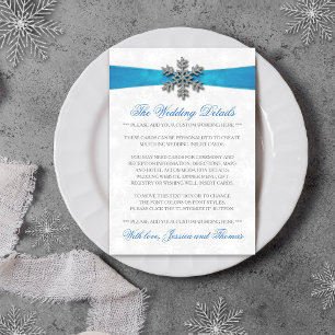 Carte D'accompagnement Diamante Snowflake & Blue Ribbon Mariage d'hiver