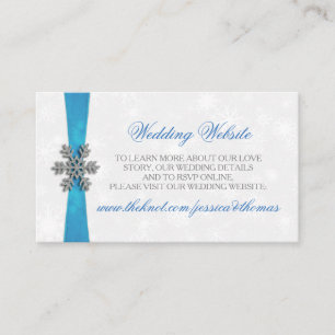 Carte D'accompagnement Diamante Snowflake & Blue Ribbon Mariage d'hiver