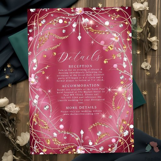 Carte D'accompagnement Diamants de l'amour Mariage rose