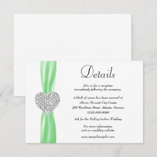 Carte D'accompagnement Diamond Heart Green Ribbon Détails du Mariage