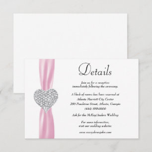 Carte D'accompagnement Diamond Heart Pink Ribbon Détails du Mariage