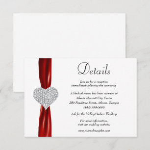 Carte D'accompagnement Diamond Heart Red Ribbon Détails du Mariage
