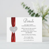 Carte D'accompagnement Diamond Heart Red Ribbon Détails du Mariage (Debout devant)
